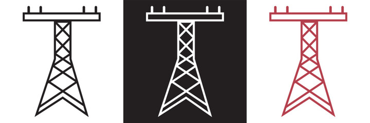 Electric tower  line icon set. Power pole, electric, and electricity pylon icon symbol.  isolated on white and black background. vector illustration. EPS 10