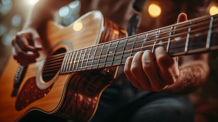 Obraz premium Guitar practice in a cozy atmosphere.