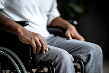 Obraz premium Close-up of a professional in a wheelchair, surrounded by colleagues in a modern office, highlighting accessibility