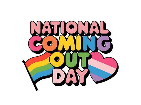 National Coming Out Day with Rainbow Flag and Transgender Heart