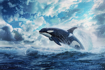 Obraz premium Fantastically beautiful majestic huge whale in deep ocean