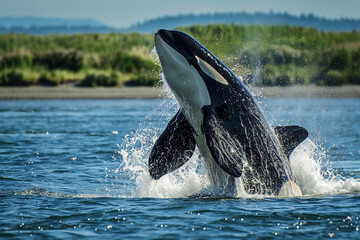 Obraz premium Fantastically beautiful majestic huge whale in deep ocean