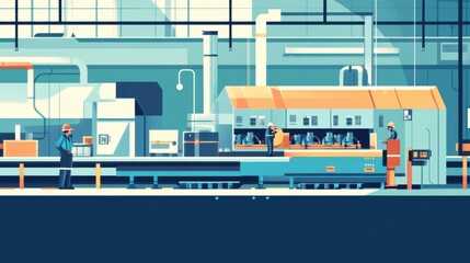 Obraz premium A modern industrial workspace with machinery and workers.