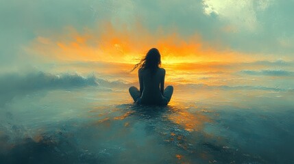 Obraz premium Woman Contemplating Sunset