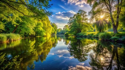 Fototapeta premium Scenic Portrait Photography at Krumme Lanke in Berlin Zehlendorf Steglitz with Nature and Water Reflections