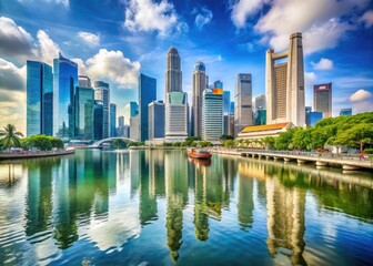 Fototapeta premium Scenic River View of Singapore's Skyline â€“ Candid Photography of Urban Landscape