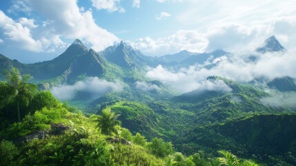 Fototapeta premium A lush green mountain range with a clear blue sky