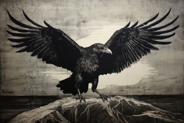 Fototapeta premium Flying Raven vulture animal condor.