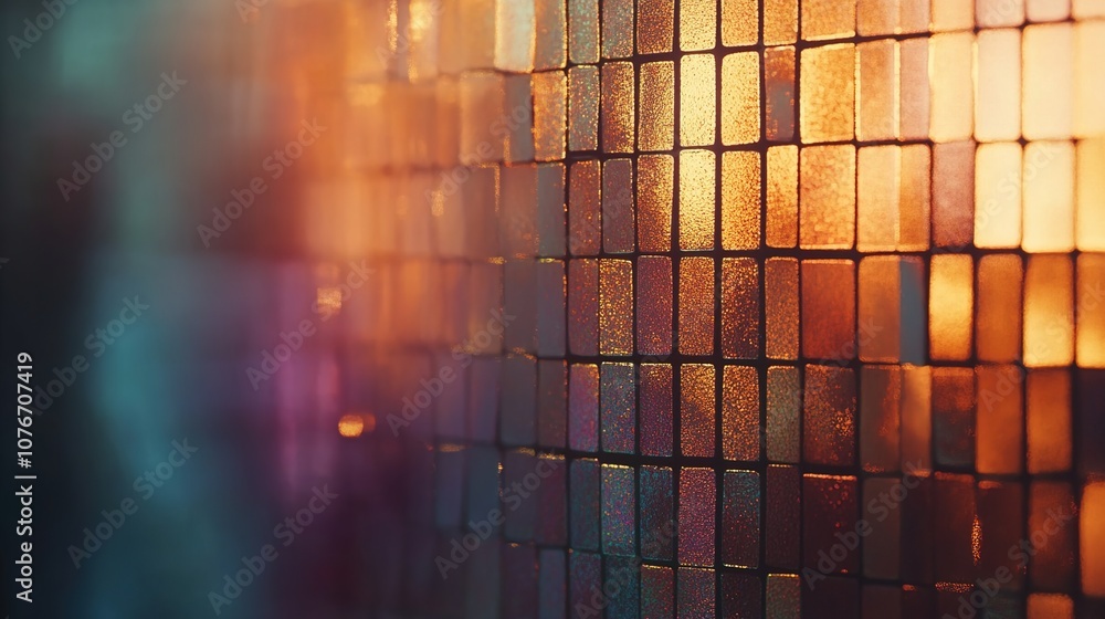 Poster colorful reflections and light patterns on mosaic tiles showcasing a beautiful blend of warm and coo