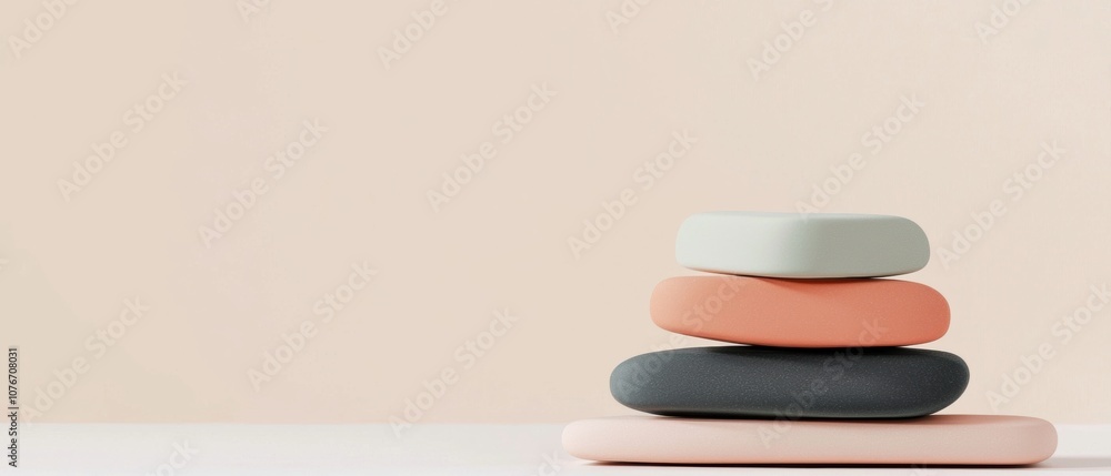 Poster a stack of rocks on a table with a white background