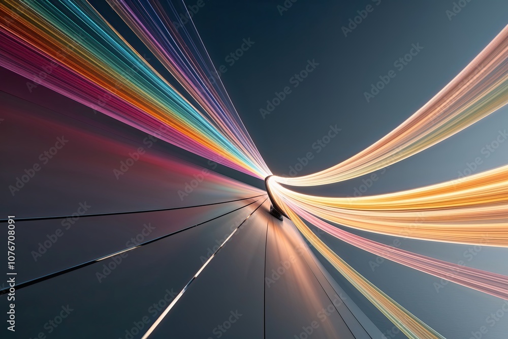 Poster exquisite streams of color diverging from a central origin creating a delicate flare of light on a s