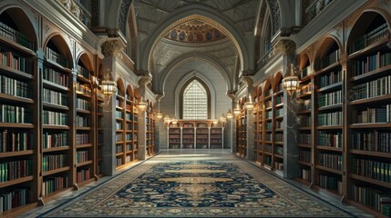 Obraz premium Large, ancient library brimming with vintage books and scholarly ambiance