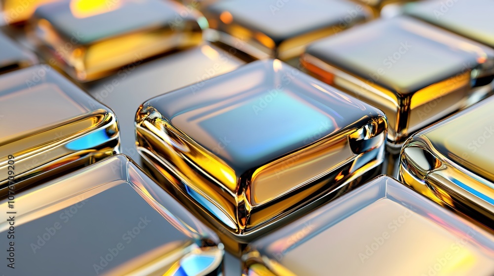 Poster abstract background of transparent glass blocks with reflections and vibrant colors showcasing moder