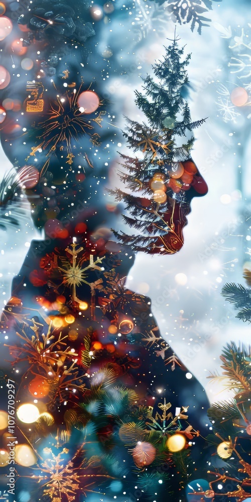 Poster a person is shown in a snow globe with a tree in the background