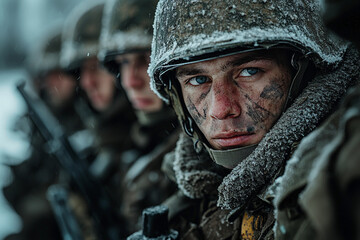 Fototapeta premium Soldiers in winter gear ready for a snowy operation
