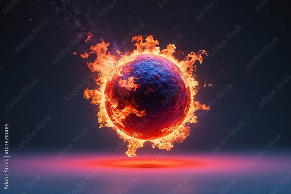 Poster a mesmerizing fire sphere bursting with intense color on a smooth surface for dynamic design and cre