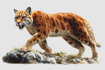 Fototapeta premium Stunning of a Wild Cat on a White Background, Showcasing Detailed Textures and Realistic Features, Perfect for Wildlife Enthusiasts and Educators