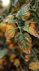 Fototapeta premium Wilted tomato plant leaves close-up.