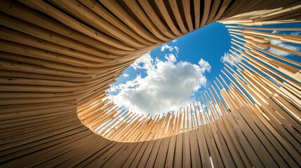 Creative Wooden Structure Against Blue Sky
