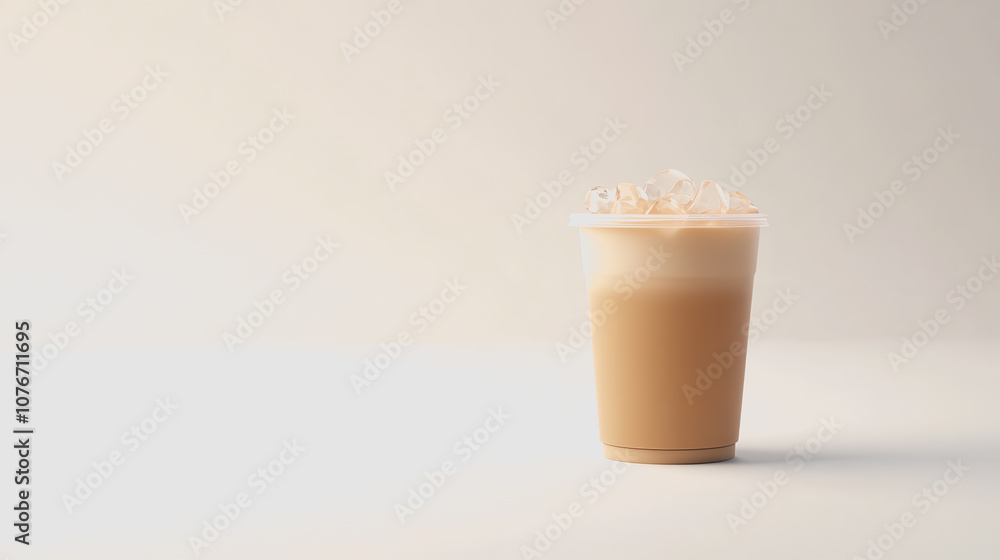 Poster Iced Coffee in Clear Cup on Smooth Gradient Background, Emphasizing Refreshing Beverage and Minimalistic Aesthetic for Modern Design Use