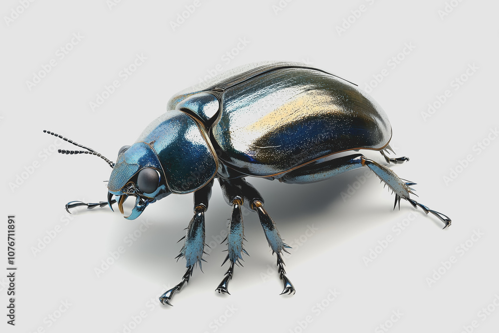 Poster highly detailed of a colorful insect isolated on white background, showcasing macro features and tex