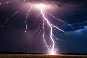 Luminous Lightning Strikes Exploding in a Vivid Tempest and Energetic Burst