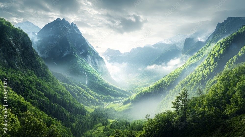 Poster a mountain range with a valley in between
