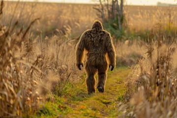 Fototapeta premium Huge fantasy hairy yeti character in outdoor nature background