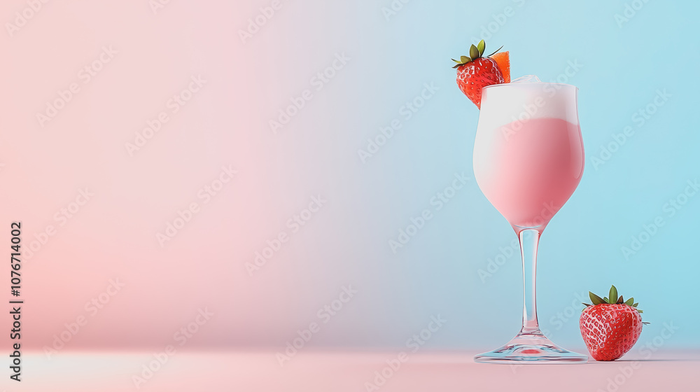 Poster refreshing strawberry mocktail on a smooth gradient background with soft hues and decorative fruit g