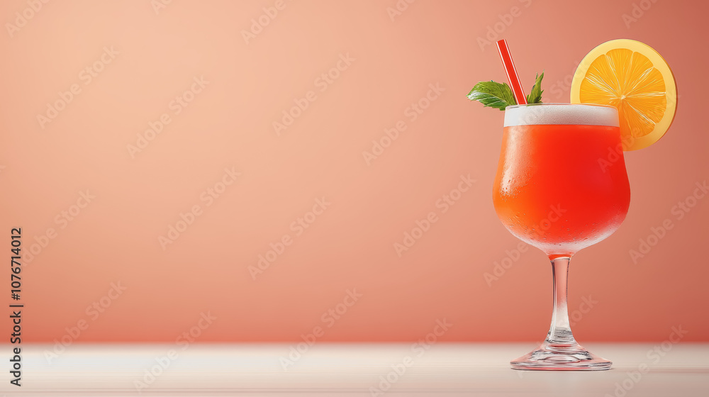 Poster vibrant mocktail in elegant glass with citrus slice and mint on smooth gradient background, ideal fo