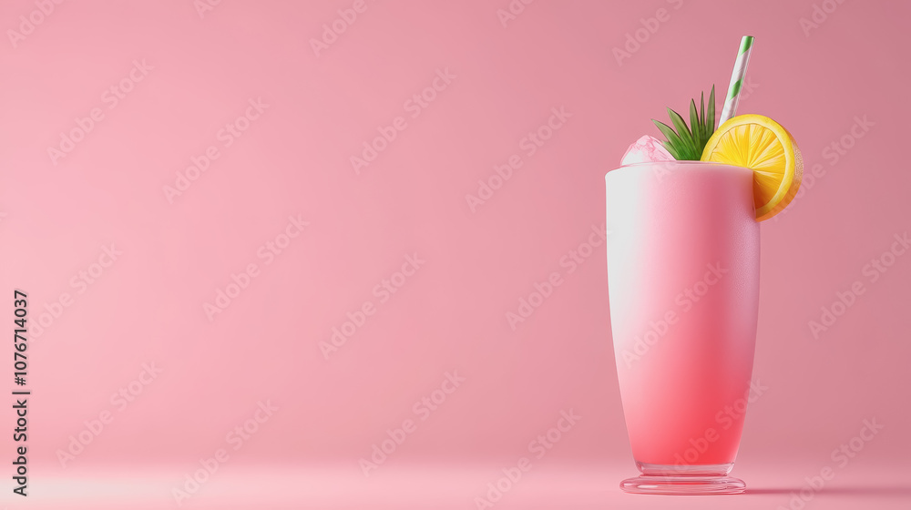 Poster refreshing mocktail with lemon and pineapple garnish on smooth gradient background for summer vibes 