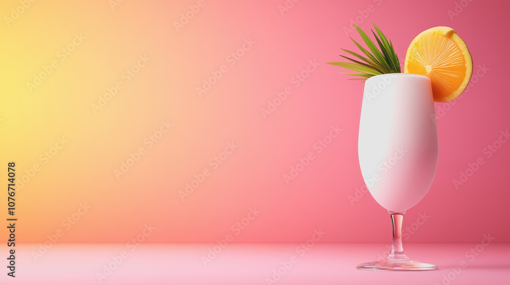 Poster fresh and vibrant mocktail in a glass with lemon slice and green garnish set on a smooth gradient ba