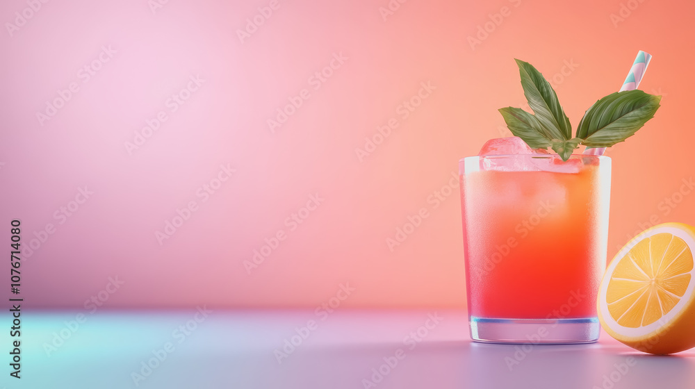 Poster refreshing mocktail on a soft gradient background with vibrant colors, perfect for summer vibes and 
