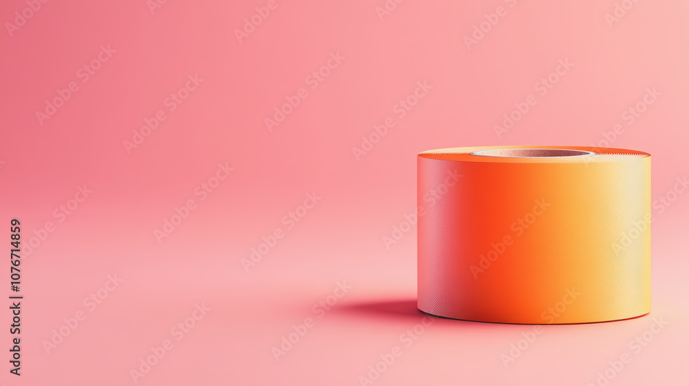Poster roll of orange tape on smooth gradient background with subtle shadows, ideal for packaging applicati