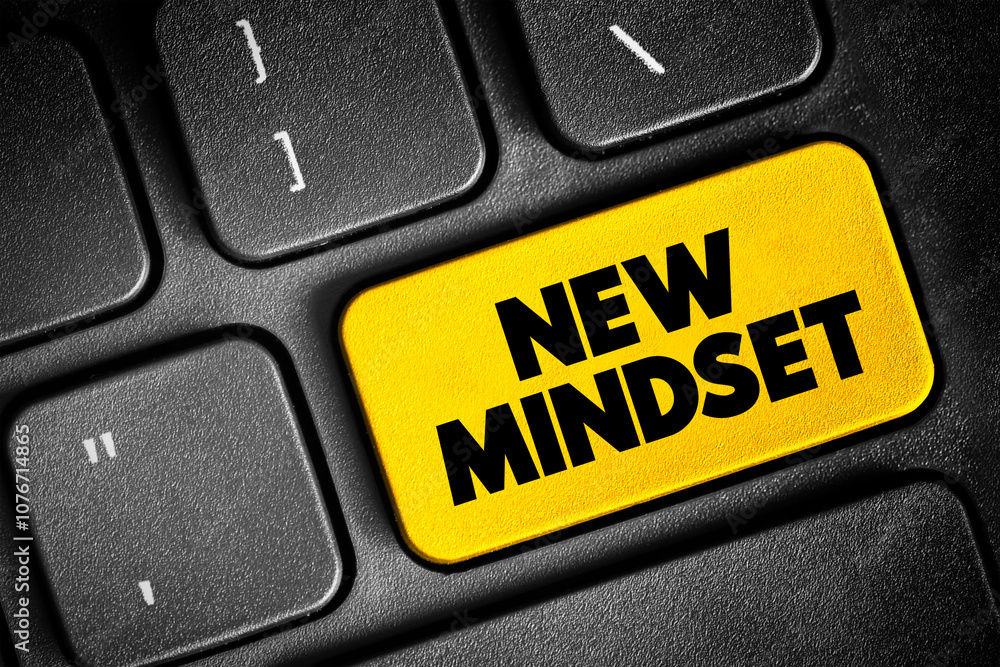 Poster new mindset text button on keyboard, concept background