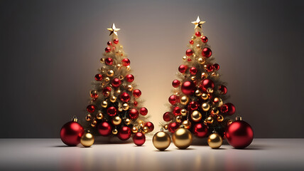 Obraz premium A close-up the holiday season glowing festive Christmas tree decoration with red and gold color ornament balls background.