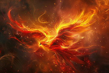 Fantastically beautiful mythological bird phoenix from bright fire