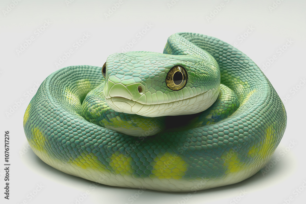 Poster detailed of a green tree python isolated on a white background perfect for educational and artistic 