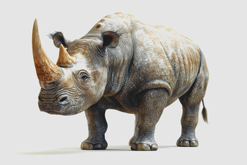 Fototapeta premium Detailed 3D Illustration of a Rhinoceros Isolated on White Background, Perfect for Educational and Wildlife-themed Projects, Showcasing Realistic Textures and Features.