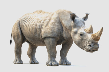 Obraz premium Realistic of a Rhino on a White Background, Perfect for Safari or Wildlife Themes, Featuring Detailed Anatomy and Texture