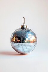 Obraz premium Christmas ornament in the shape of a shiny disco ball on a gray background