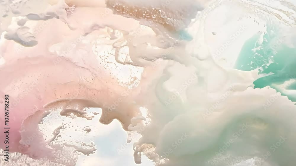 Poster colorful ink spreads gracefully in water, creating mesmerizing patterns against a bright white backg