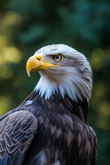 A regal bald eagle, with its striking plumage and sharp gaze, sits observed, embodying pride and strength in the wild.