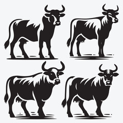 Fototapeta premium Cow Black Silhouette Bundle Clip Art Vector Illustration Isolated on White Background