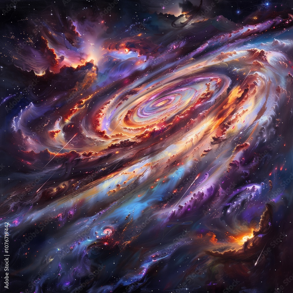 Poster a stunning colorful galaxy with vibrant nebula clouds swirling in cosmic space. an intense display f