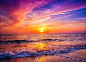 Fototapeta premium Serene Minimalist Sunset Over the Tranquil Sea â€“ Captivating Coastal Scenery for Relaxation and Reflection