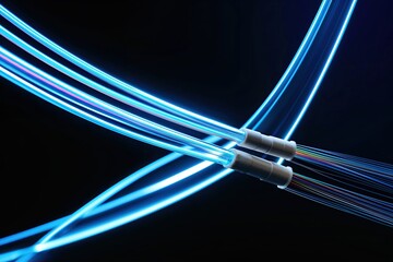 Brilliant Fiber Optic Cables Illuminated in Dark Space - A Close-Up Image of Technology and Communication