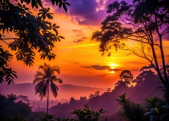 Serene Sunset in Jungle - Minimalist Beauty of Nature
