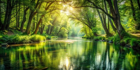 Obraz premium Serene Vintage River in Forest - Nature Photography for Tranquil Scenery