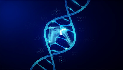 Shoulder bone in DNA gene cell double helix blue. Genetic synthetic biology combined. Anatomy organ glowing polygonal. Code analysis thymine, adenine, guanine, cytosine. Medical science vector.